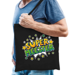 Bellatio Decorations Super Meester Popart Katoenen Tas Voor Heren - Cadeau Tasjes - Feest Boodschappentassen - Zwart