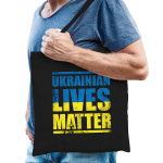 Bellatio Decorations Ukrainian Lives Matter Tas Volwassenen - Oekraine Tasje Met Oekraiense Vlag - Feest Boodschappentassen - Zwart
