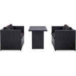 Vidaxl 3-delige Loungeset Met Kussens Poly Rattan - Zwart