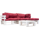 Vidaxl 4-delige Loungeset Pallet Met Rode Kussens Hout - Rood