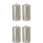 Trend Candles 4x Zilveren Cilinderkaarsen/stompkaarsen 6 X 12 Cm 40 Branduren - Geurloze Zilverkleurige Kaarsen - Woondecoraties - Silver