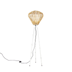 QAZQA Landelijke vloerlamp tripod bamboe met - Canna Diamond - Wit