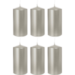 Trend Candles 6x Zilveren Cilinderkaarsen/stompkaarsen 6 X 12 Cm 40 Branduren - Geurloze Zilverkleurige Kaarsen - Woondecoraties - Silver