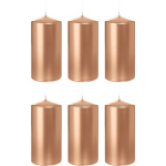Trend Candles 6x Rosegouden Cilinderkaarsen/stompkaarsen 6 X 12 Cm 40 Branduren - Geurloze Rosegoudkleurige Kaarsen - Woondecoraties