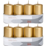 Trend Candles 8xen Cilinderkaarsen/stompkaarsen 5 X 10 Cm 18 Branduren - Geurlozekleurige Kaarsen - Woondecoraties - Goud