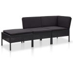 Vidaxl 3-delige Loungeset Met Kussens Poly Rattan - Zwart