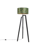 QAZQA Vloerlamp tripod met kap pauw dessin 50 cm - Puros - Zwart