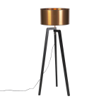 QAZQA Vloerlamp met koperen kap 50 cm - Puros - Zwart