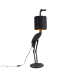 QAZQA Vintage vloerlamp met stoffen kap - Animal Kraanvogel To - Zwart