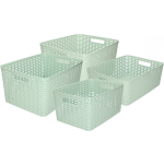Forte Plastics Set Van 4x Stuks Opbergboxen/opbergmandjes Rotan Mint Kunststof - Opbergbox - Groen