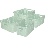 Forte Plastics Set Van 4x Stuks Opbergboxen/opbergmandjes Rotan Mint Kunststof - Opbergbox - Groen