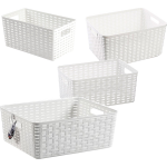 Forte Plastics Set Van 4x Stuks Opbergboxen/opbergmandjes Rotan Parel Kunststof - Opbergbox - Wit