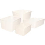 Forte Plastics Set Van 4x Stuks Opbergboxen/opbergmandjes Rotan Parel Kunststof - Opbergbox - Wit