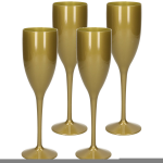 4x Stuks Onbreekbaar Champagne/prosecco Flute Glas Kunststof 15 Cl/150 Ml - Champagneglazen - Goud