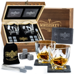 Whisiskey Luxe Whiskey Set - Incl. 2 Whiskey Glazen, 8 Whiskey Stones, 2 Onderzetters, Fluwelen Opbergzak, Opbergbox