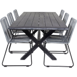 Rives Tuinmeubelset Tafel 100x200cm En 6 Stoel Lindos. - Zwart