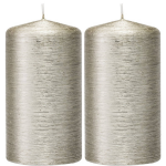 Trend Candles 2x Zilveren Cilinderkaars/stompkaars 7 X 13 Cm 25 Branduren - Geurloze Zilverkleurige Kaarsen - Woondecoraties - Silver