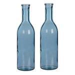 2x Glazen Fles / Bloemenvaas 50 X 15 Cm - Sierflessen - Woondecoratie / Woonaccessoires - 2 Stuks - Blauw