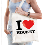 Bellatio Decorations Katoenen Tasje I Love Hockey Wit Voor Dames En Heren - Feest Boodschappentassen - Beige