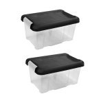 2x Stuks Kunststof Stapelbare Opbergbakken 5 Liter 30 X 20 X 14 Cm - Opbergbox - Zwart