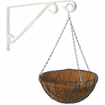 Hanging Basket 40 Cm Met Klassieke Muurhaak Wit En Kokos Inlegvel - Metaal - Complete Hangmand Set - Plantenbakken - Groen