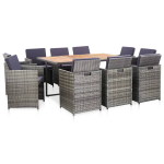 Vidaxl 11-delige Tuinset Met Kussens Poly Rattan - Grijs
