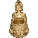Decoratie Boeddha Beeldje Met Theelichthouder Goud Zittend 14 Cm - Waxinelichtjeshouders