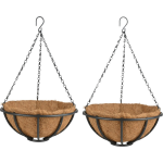 Esschert Design 2x Stuks Metalen Hanging Baskets / Plantenbakken Met Ketting 30 Cm Inclusief Kokosinlegvel - Plantenbakken