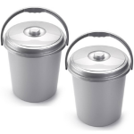 Forte Plastics 2x Stuks Schoonmaakemmer/vuilnisemmer Met Deksel 21 Liter Zilver - Emmers - Silver