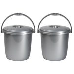 Forte Plastics 2x Schoonmaakemmers/vuilnisemmers 15 Liter Zilver - Emmers - Silver