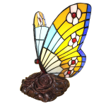 Clayre & Eef Lumilamp Tiffany Tafellamp Vlinder 17*15*24 Cm Kunststof Glas Tiffany Bureaulamp Tiffany Lampen Glas In Lood - Geel