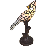 Clayre & Eef Lumilamp Tiffany Tafellamp Vogel 15*12*33 Cm Kunststof Glas Tiffany Bureaulamp Tiffany Lampen Glas In Lood - Beige