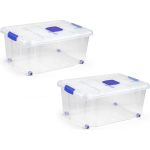 Forte Plastics 2x Opbergbakken/organizers Met Deksel 36 Liter 59 Cm Transparant - Opbergbox - Blauw