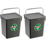 Forte Plastics 2x Stuks Opslagboxen/emmers Kunststof Met Deksel Antraciet 5 Liter 20 X 17 X 23 Cm - Opbergbox - Grijs