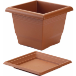 Forte Plastics 2x Stuks Vierkante Plantenbakken Terra Cotta Met Opvangschaal 31 X 31 X 24 Cm - Plantenbakken - Rood