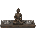 Zittende Boeddha Waxinelichthouder Op Plank 32 Cm - Kaarsenplateaus - Zwart