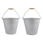 Esschert Design 2x Stuks Zinken Emmers/bloempotten/plantenpotten Met Handvat 9,5 Liter - Emmers - Silver