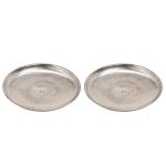 2x Decoratieve Aluminium Rond Dienbladen Zilver 20 Cm - Kaarsenplateaus - Silver