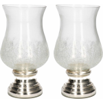 2x Craquele Glazen Kaarsenhouders Voor Theelichtjes/waxinelichtjes Met Zilveren Voet 24 Cm - Waxinelichtjeshouders