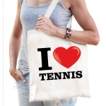 Bellatio Decorations Katoenen Tasje I Love Tennis Wit Voor Dames En Heren - Feest Boodschappentassen - Beige