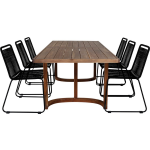 Erica Tuinmeubelset Tafel 100x214cm En 6 Stoel Stapels Lindos, Naturel. - Zwart