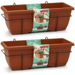 Forte Plastics 2x Balkon Plantenbakken/bloembakken Terracotta 50 Cm Met Hanger - Plantenbakken - Bruin