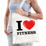 Bellatio Decorations Katoenen Tasje I Love Fitness Wit Voor Dames En Heren - Feest Boodschappentassen - Beige