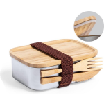 Bamboevezel En Stalen Lunchbox/broodtrommel Met Bestek 16 X 11 X 5.6 Cm - Broodtrommels - Bruin