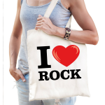 Bellatio Decorations Katoenen Tasje I Love Rock Wit Voor Dames En Heren - Feest Boodschappentassen - Beige