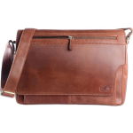 Wild Woods Leren Messenger Schoudertas 15,6 Inch Laptoptas - Unisex - Ronding Uit Flap - Pull-up Leer - Cognac - Bruin