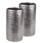 Cosy @ Home 2x Stuks Cilinder Vazen Keramiek Zilver/grijs 12 X 22 Cm - Vazen - Silver