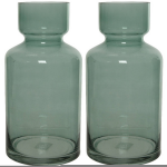 Decoris Set Van 2x Stukse Vazen/bloemenvazen 6 Liter Van Glas 15 X 30 Cm - Vazen - Groen