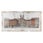 Clayre & Eef Schilderij 120*60 Cm Beige Jute Stad Roma Pizza Di Spagna Canvas Schilderij Wanddecoratie - Bruin