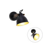 QAZQA Industriële wandlamp met goud verstelbaar - Liko - Zwart